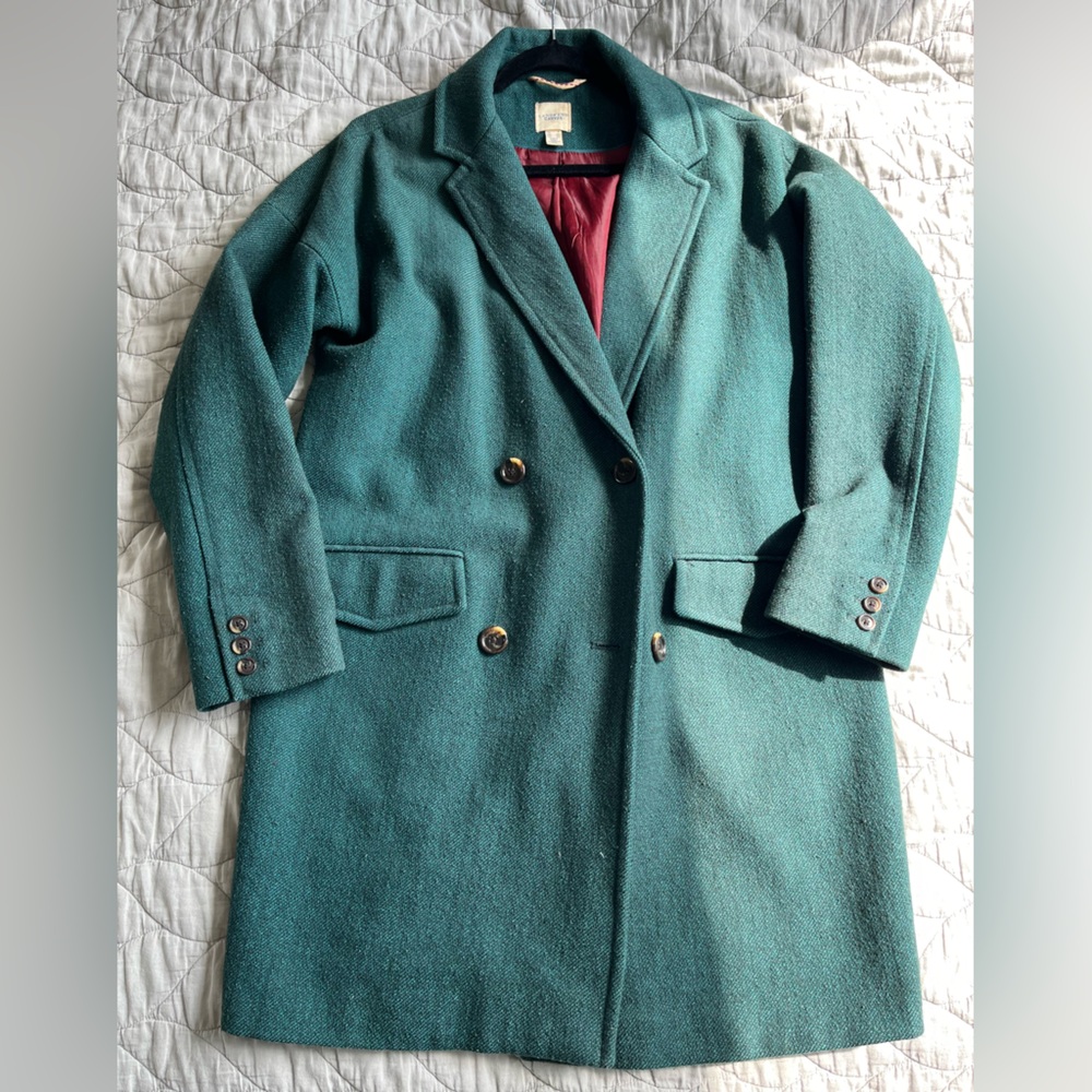 Lands' End green tweed cocoon coat